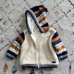 Catimini Hoodie Sherpa Knit Cream Tan Blue Soft Fleece Lined Hooded